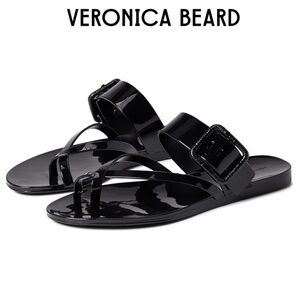 Veronica Beard Black Salva Jelly Buckle Slide Sandals Patent Vacation Resort 6